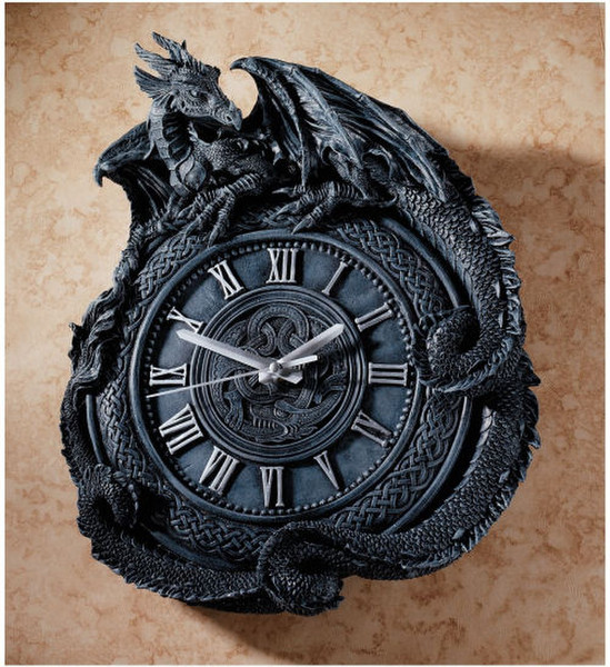 Penhurst Dragon Sculptural Clock Time Piece Roman Numerals Grey